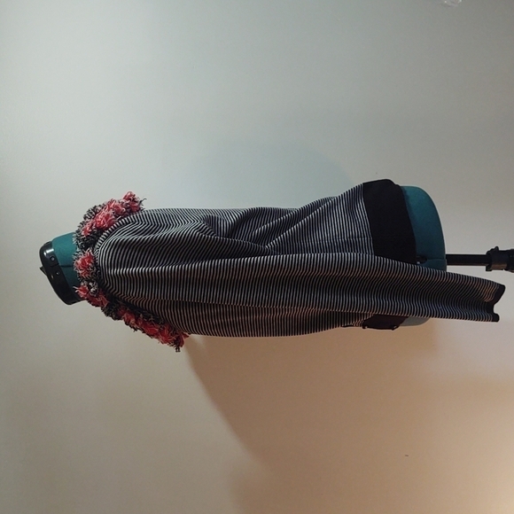 Anthropologie Karen Nicol Black and Gray Striped Cardigan Pompom Collar Sz M - Picture 6 of 12